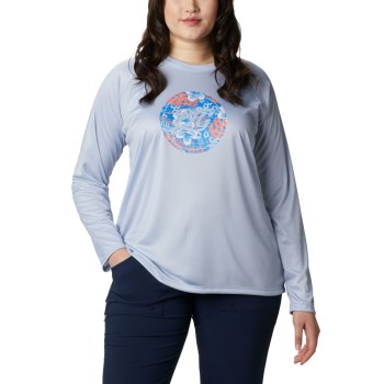 Columbia PFG Tidal Printed Medallion Long Sleeve Plus Size, Sudaderas Grises Azules Para Mujer | 376